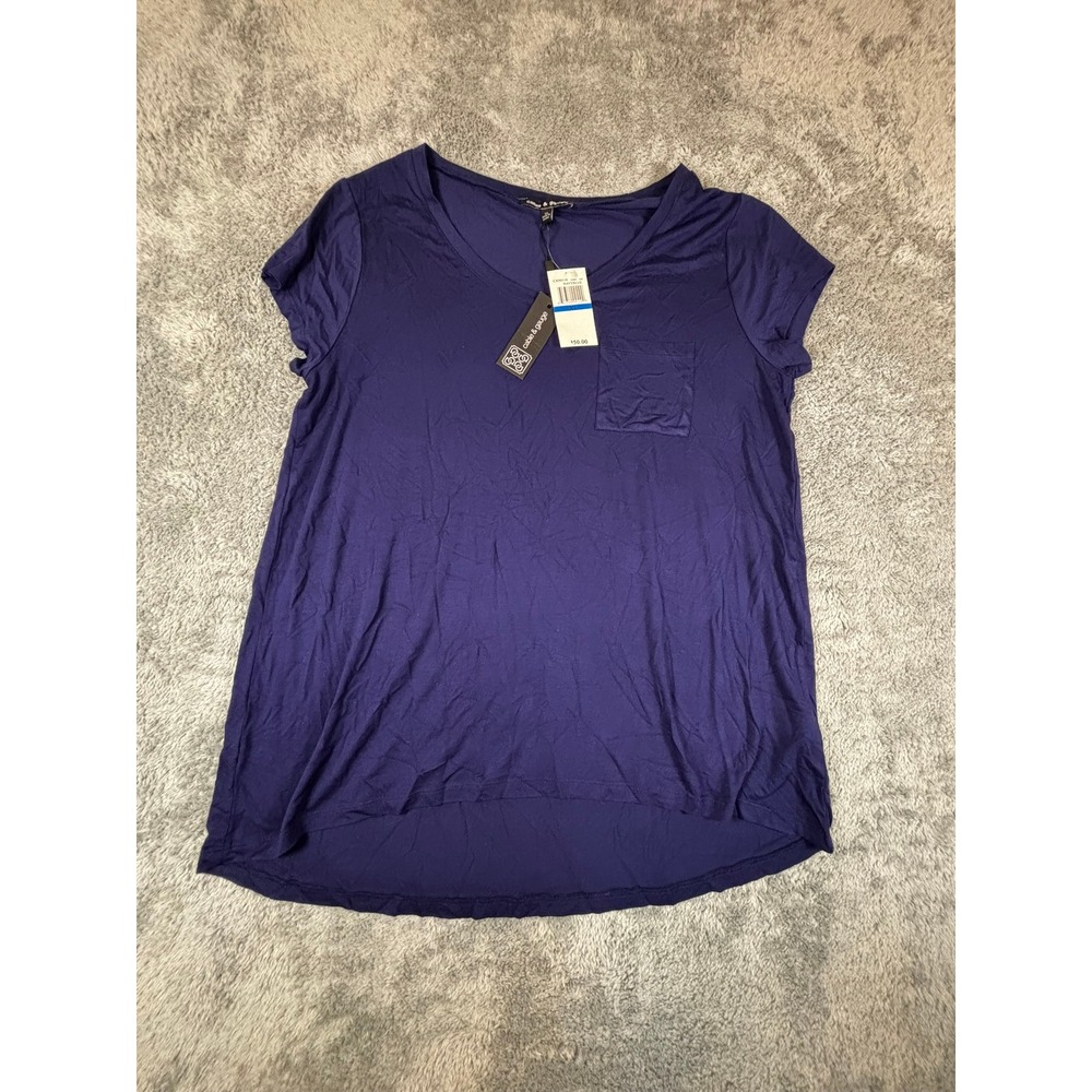 Cable & Gauge Womens Navy Blue Scoop Neck Pocket T-Shirt High Low Hem XL NEW